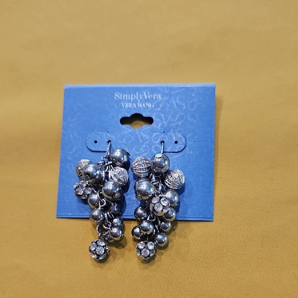 NWT- Simply Vera - Vera Wang Cluster Silver Tone Earrings